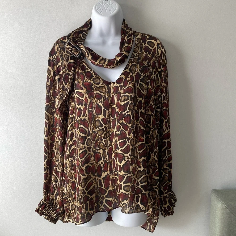 Zara Leopard Print Blouse - Red and Brown - Picture 2 of 11